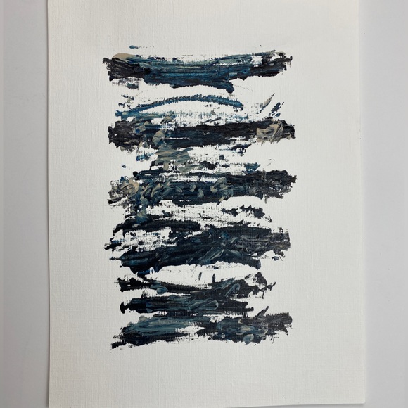 Abstract Acrylic Original Painting On Canvas Paper 9X12 Wall Art Blue Black - Picture 2 of 7